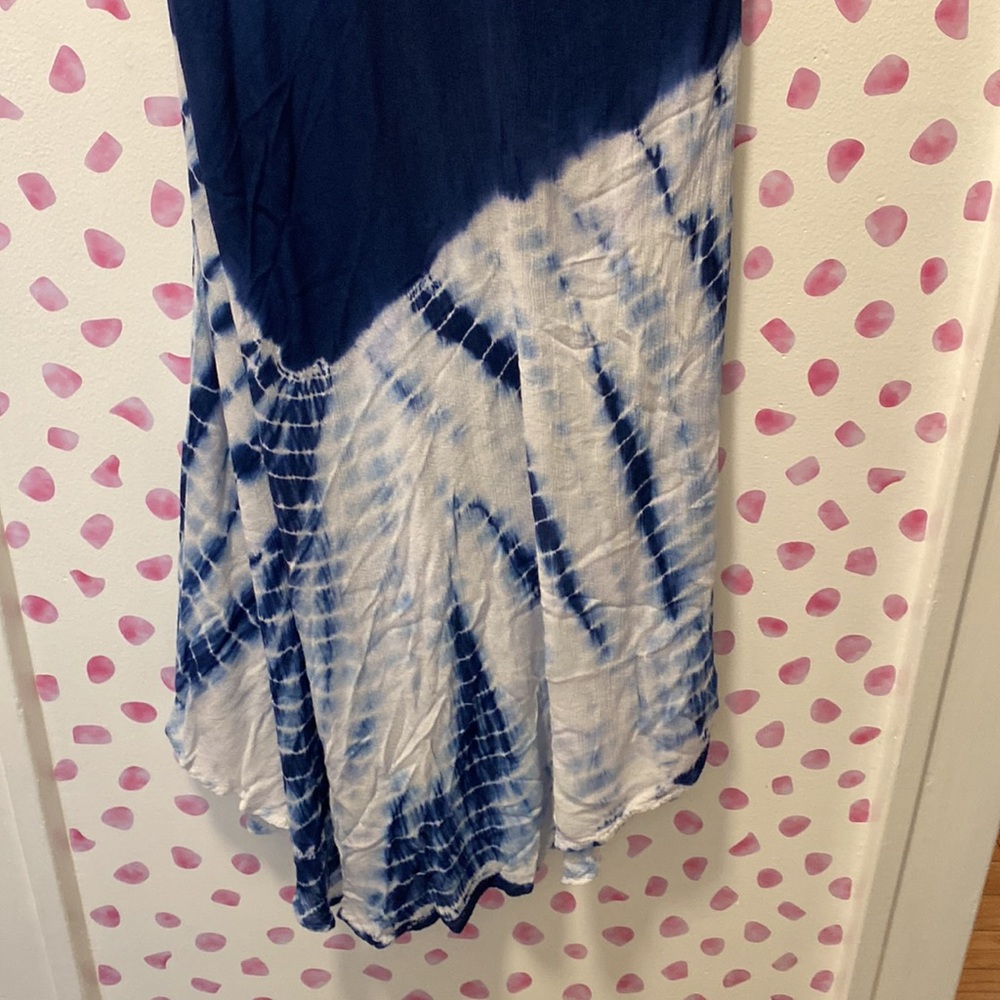 Sheer Blue Sun Dress/Swim Cover Up with Tye Dye at Asymmetrical Hemline - Picture 3 of 5